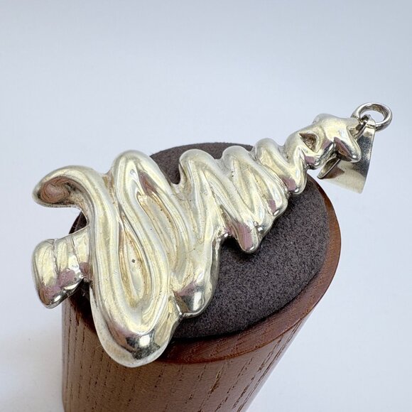 VTG Sterling Silver 925 Christmas Tree Puffed Design Pendant Size 3" Length - Picture 5 of 9